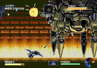 Side-scrolling shooter game with aerial combat.