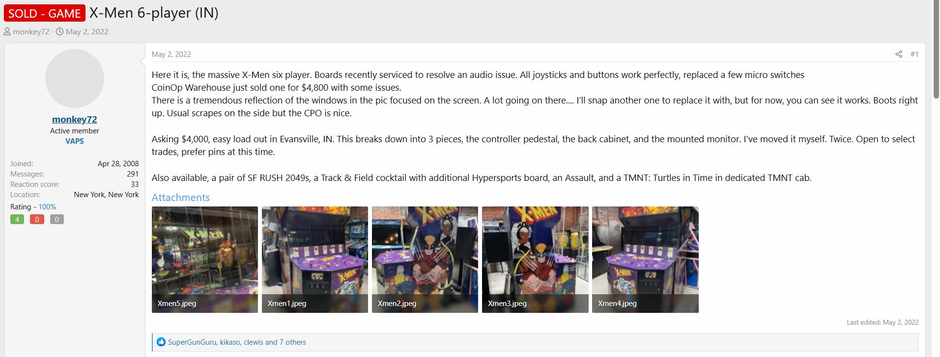 X-Men arcade game with controls and screen display.