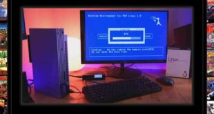 PlayStation 2 running Linux with computer setup.
