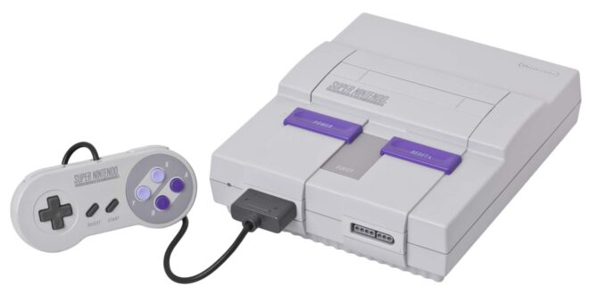 Super Nintendo console with controller.