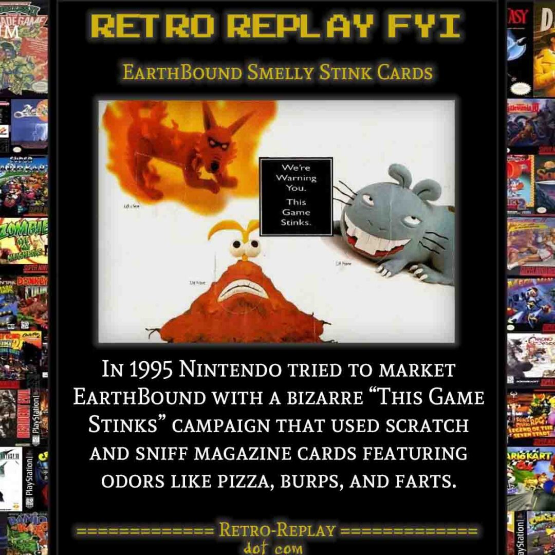 Retro gaming campaign featuring humorous stink cards.