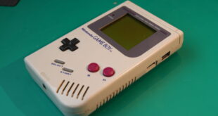 Close-up of a classic Nintendo Game Boy device.