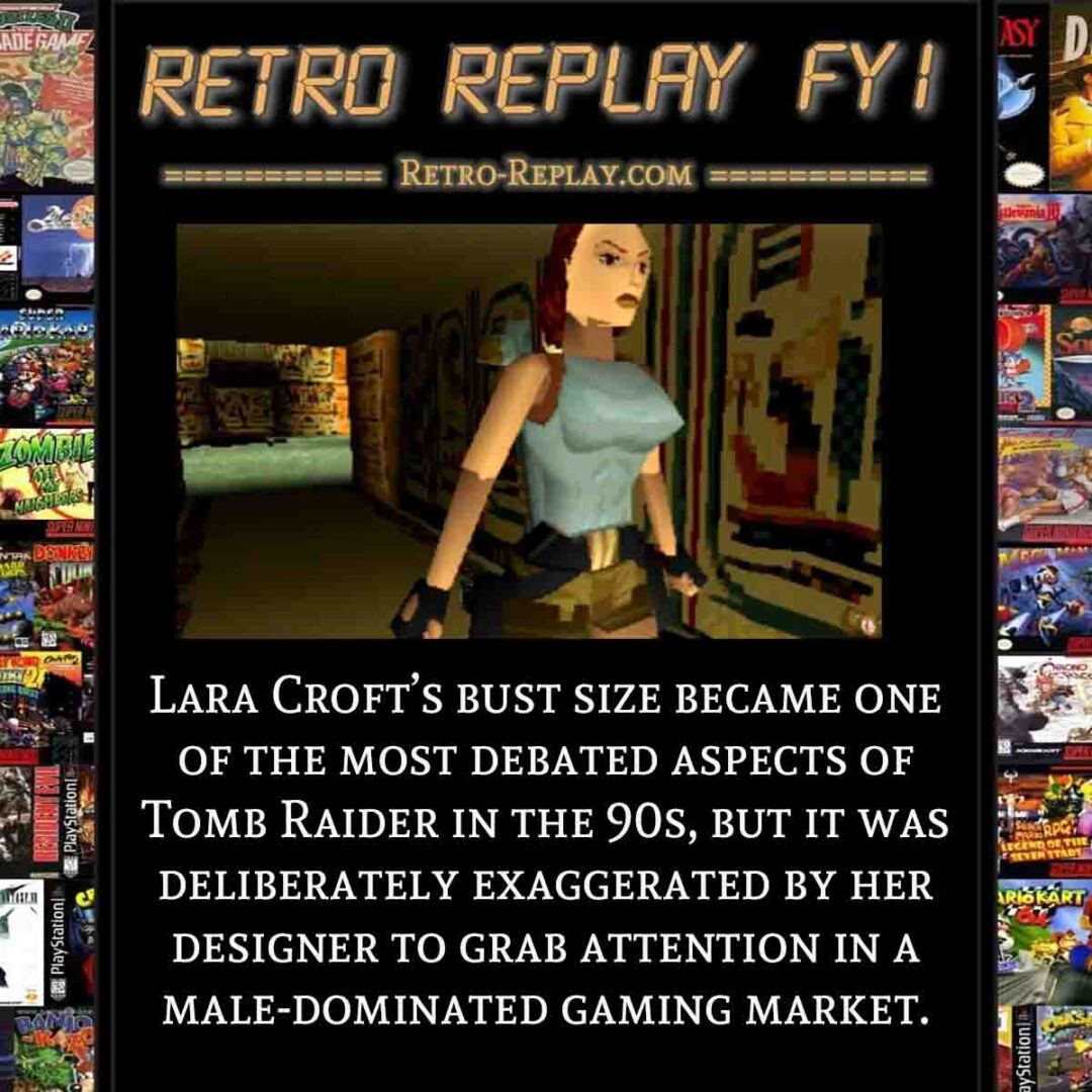 Lara Croft in Tomb Raider, 90s gaming icon.
