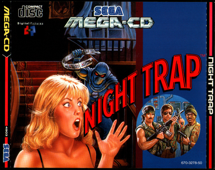 Night Trap game cover featuring a startled woman.