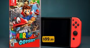 Super Mario Odyssey game and Nintendo Switch console.