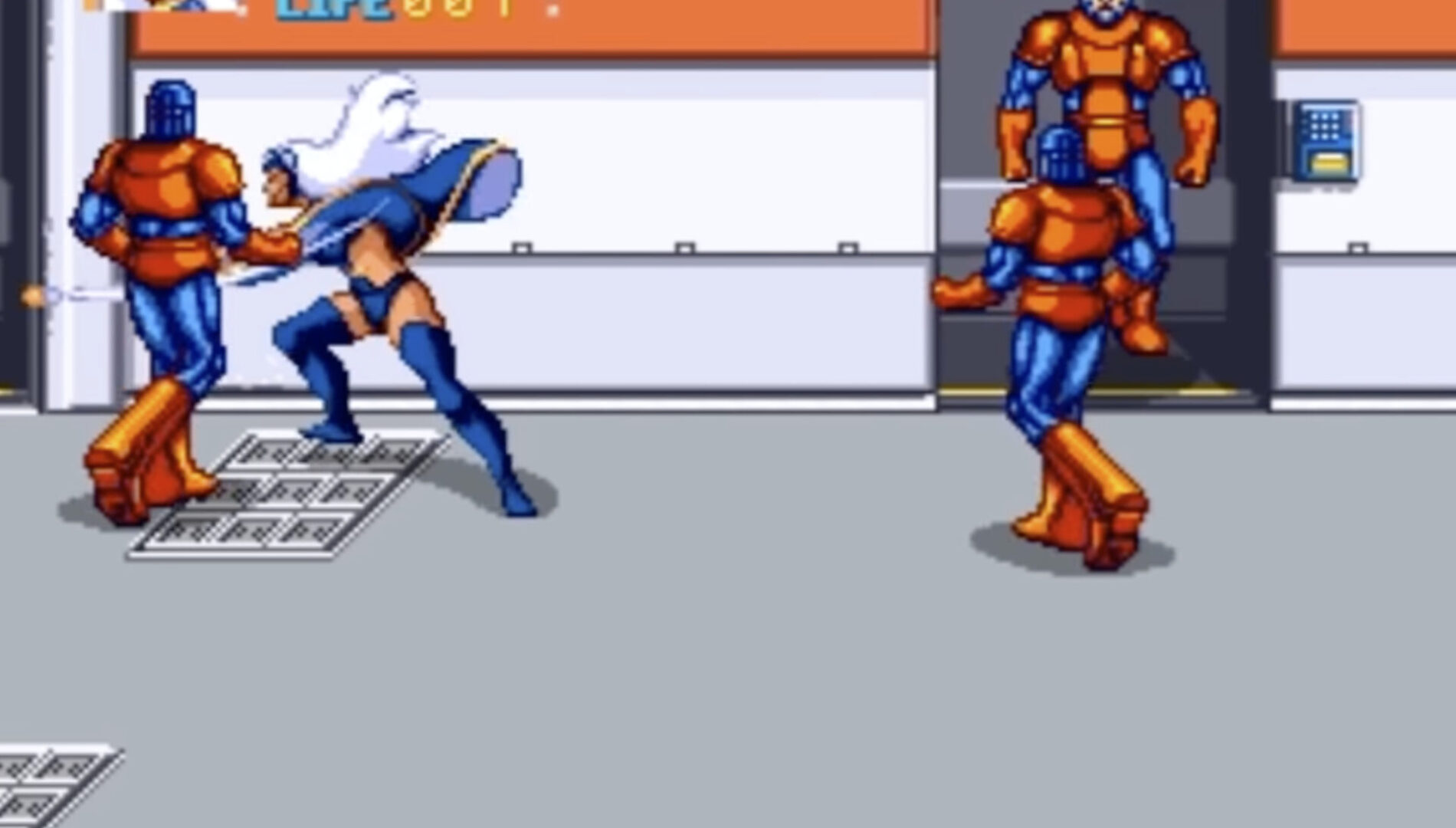 Action scene from classic arcade fighting game.