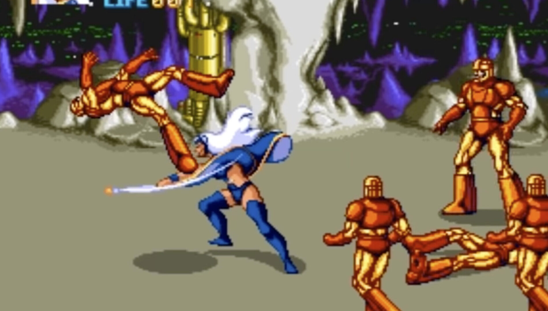Futuristic battle scene with combatants in action.