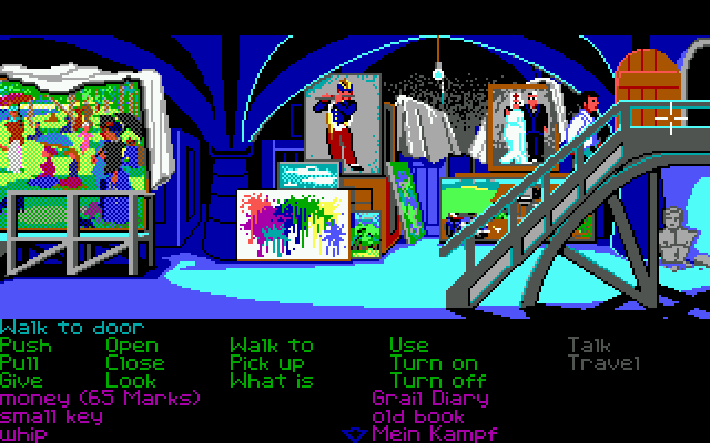 Indiana Jones explores a library with Christian stained-glass imagery in The Last Crusade