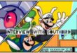 Collage of gaming characters and interview title.