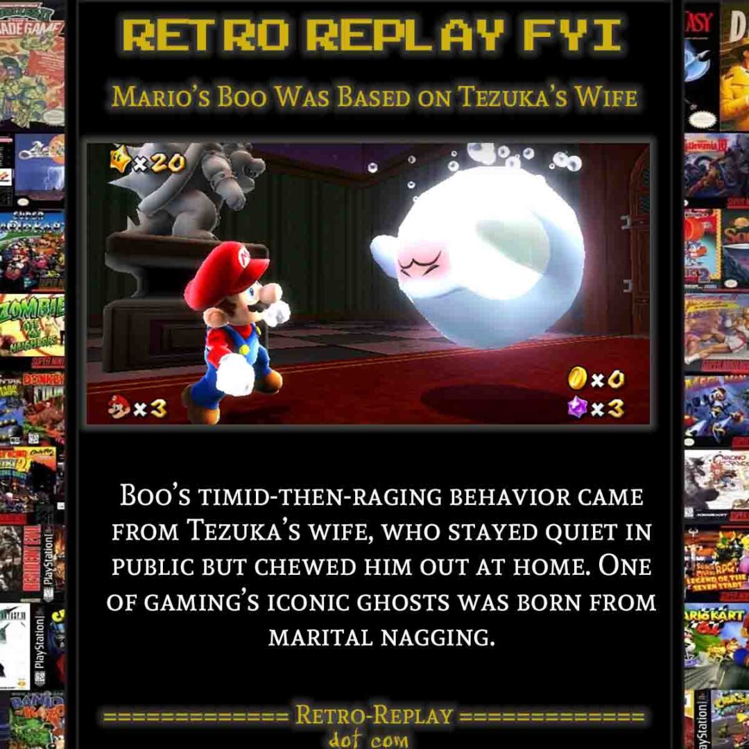 Mario meets Boo, inspired by Tezuka's wife.