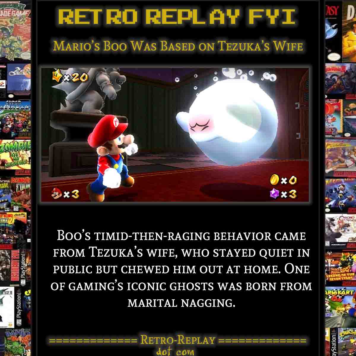 Mario meets Boo, inspired by Tezuka's wife.