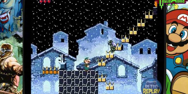 Mario and Luigi navigate snowy pixelated landscape