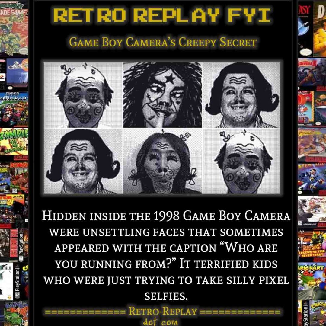 Creepy faces from Game Boy Camera's hidden feature.