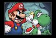 Mario interacting with a distressed Yoshi cartoon
