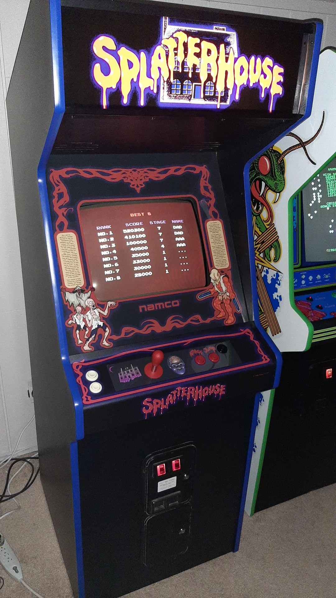 Retro Splatterhouse arcade game cabinet