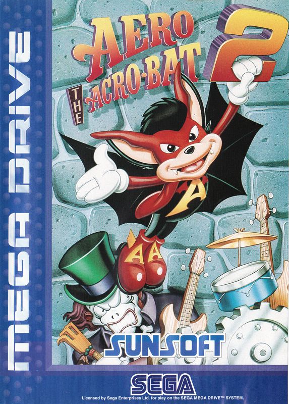 Genesis front cover for Aero the Acro-Bat 2 with Aero flying across a colorful scene