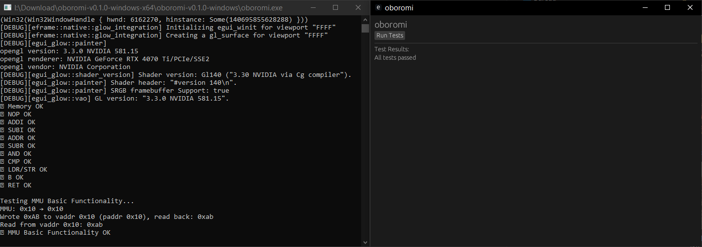 Debugging output for Oboromi application test results