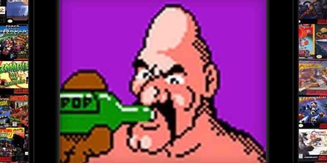 Angry character drinking from a green bottle.