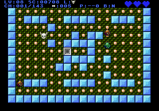 Retro video game scene with obstacles and characters