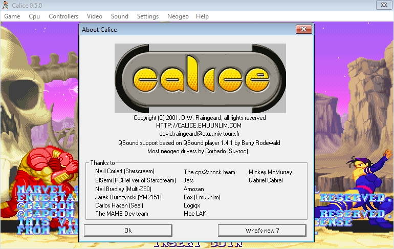 Calice version 0.5.0 About dialog crediting David W. Raingeard