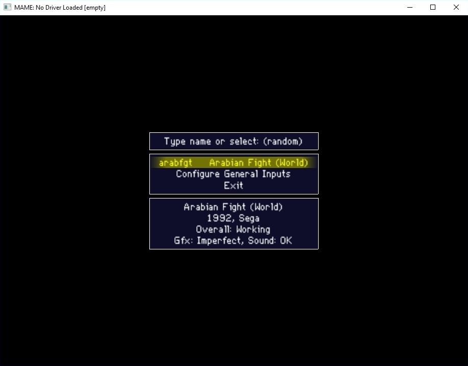 Preserved MAME startup screen with an arcade game in the background