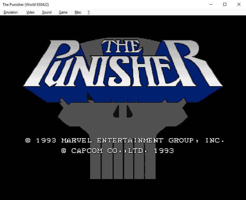 The Punisher title screen displayed in the Nebula emulator