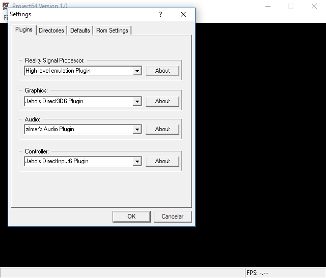 Project64 version 1.0 plugin settings window