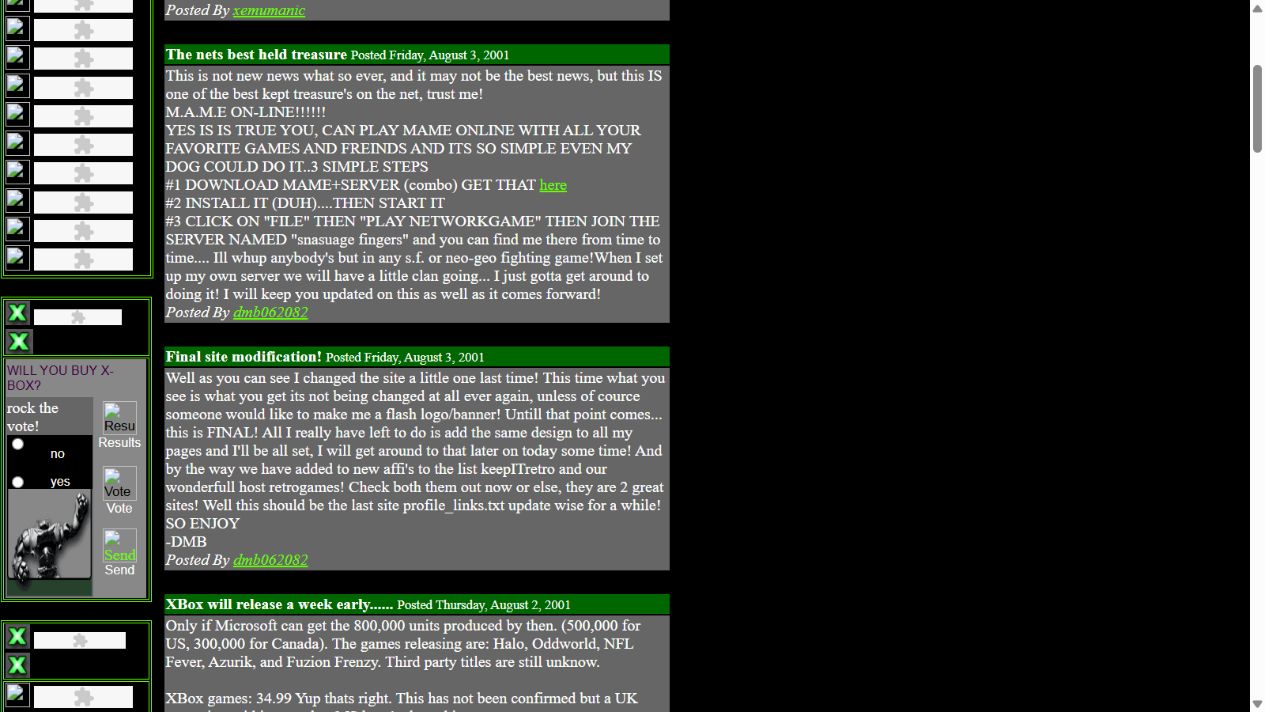 August 2001 Xbox Power webpage hosted on Retrogames