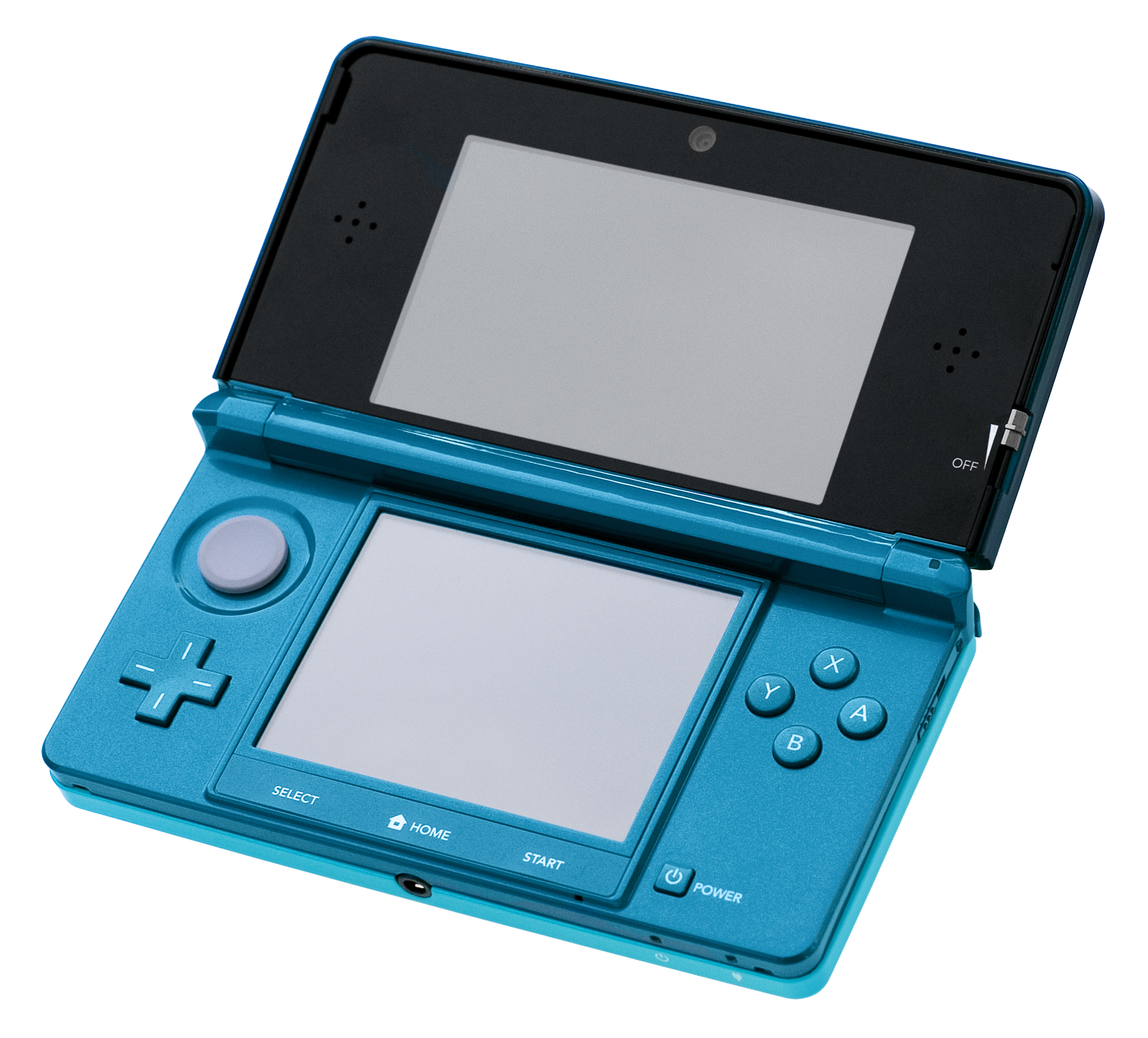 A Nintendo 3DS in Aqua Blue, photo taken during the 3DS launch event in NYC.