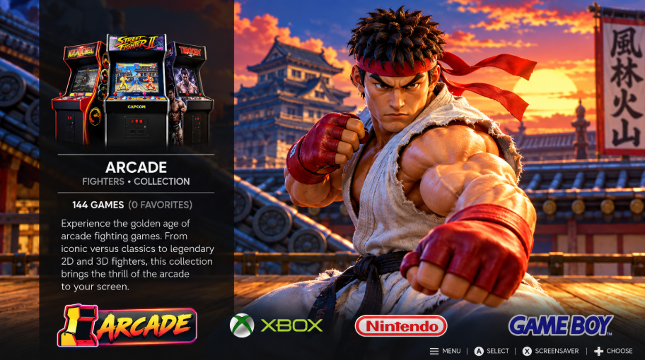 ES-DE emulation frontend showing a retro game library interface