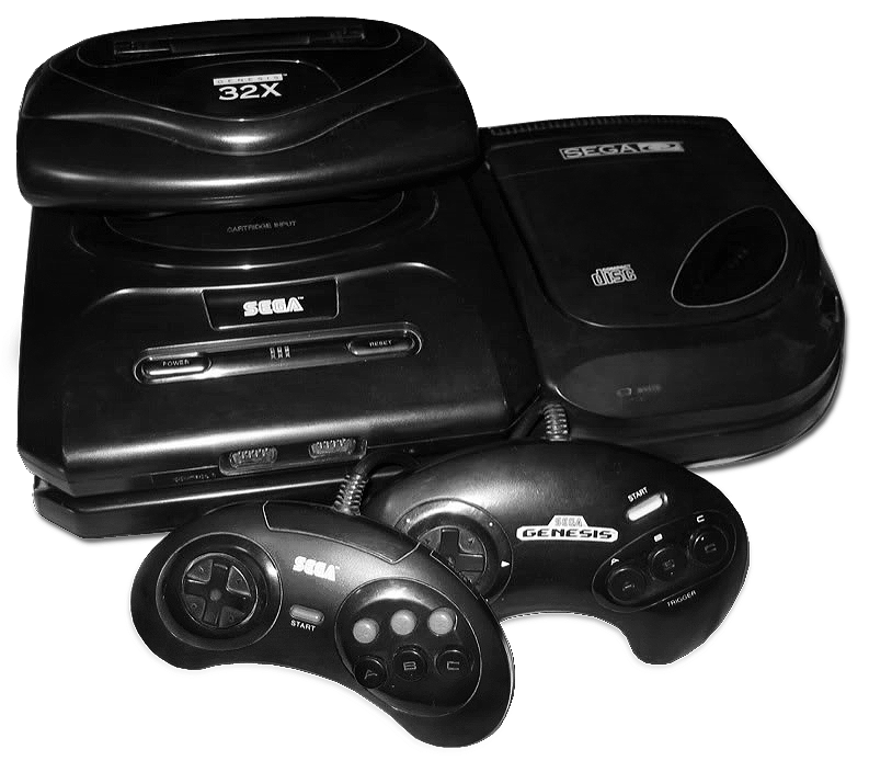 Sega Genesis console connected to Sega CD and 32X hardware