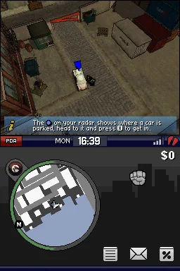 Grand Theft Auto: Chinatown Wars game screen from the Nintendo DS version