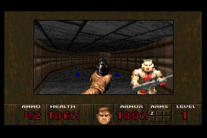 Doom gameplay on the 3DO showing the reduced game window
