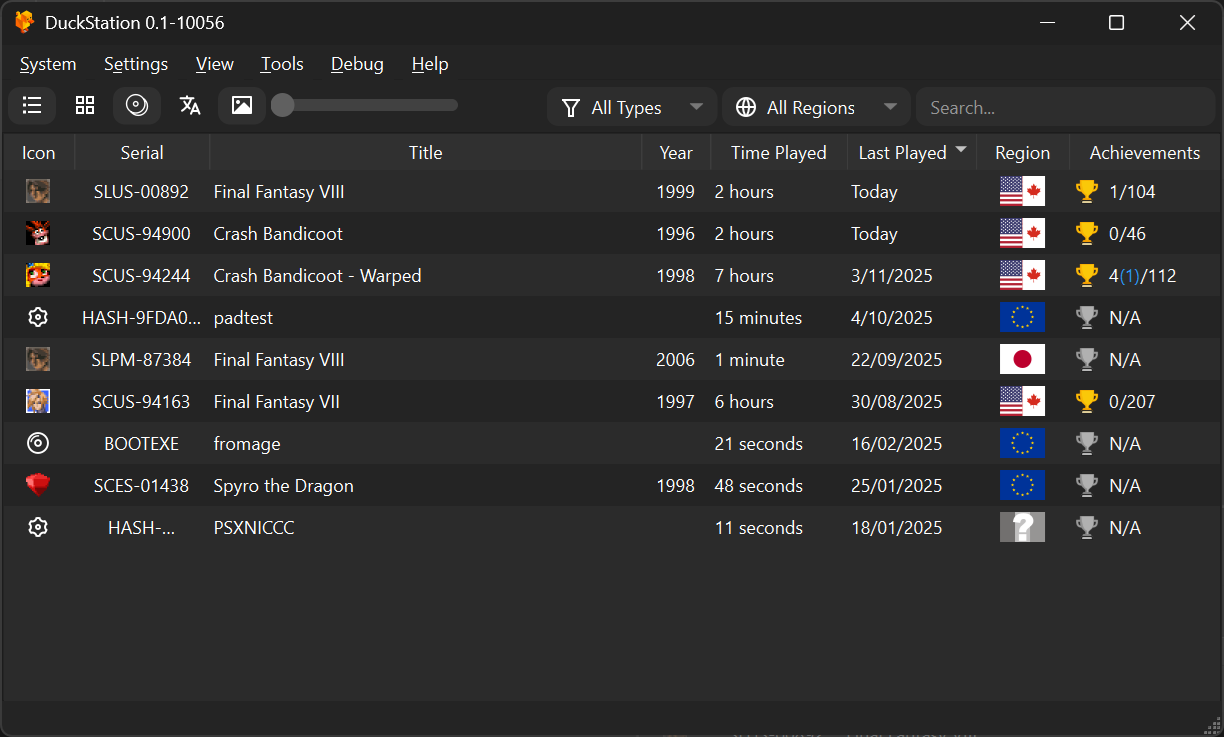 DuckStation’s desktop game library