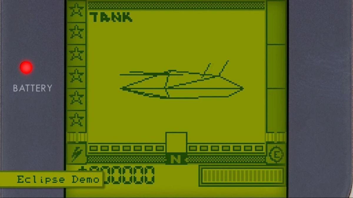 Eclipse Game Boy demo screen showing a wireframe tank