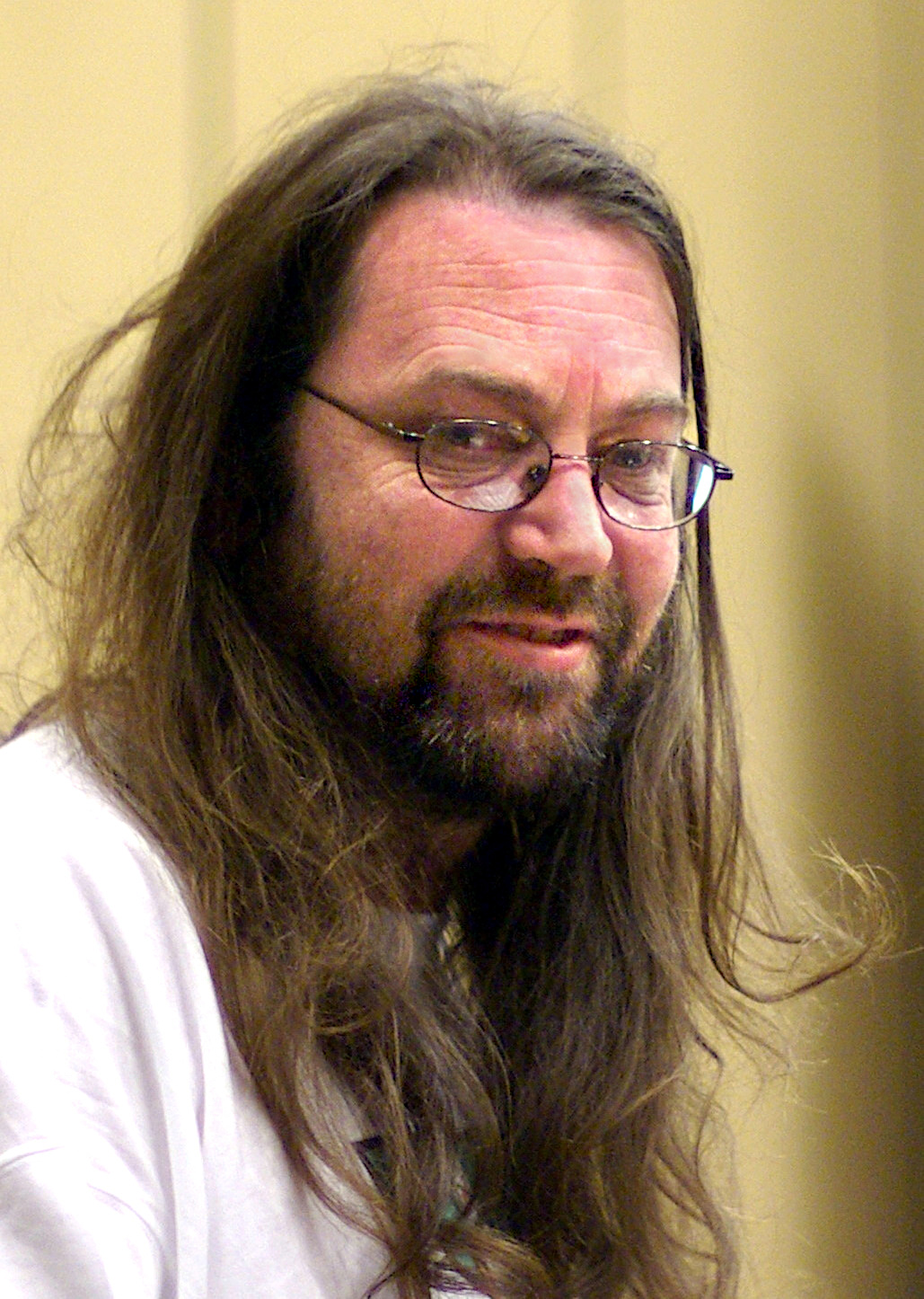 Jeff Minter, long-haired game developer, photographed at the 2007 Game Developers Conference