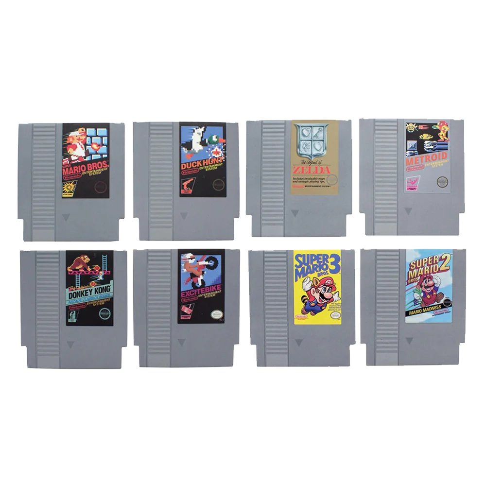 Collection of Nintendo Entertainment System cartridges representing varied cartridge hardware