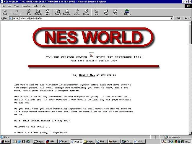 Early NES WORLD website displayed in Microsoft Internet Explorer