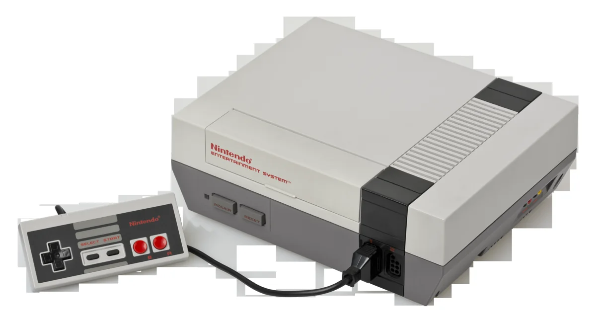 Front-loading Nintendo Entertainment System console and rectangular controller