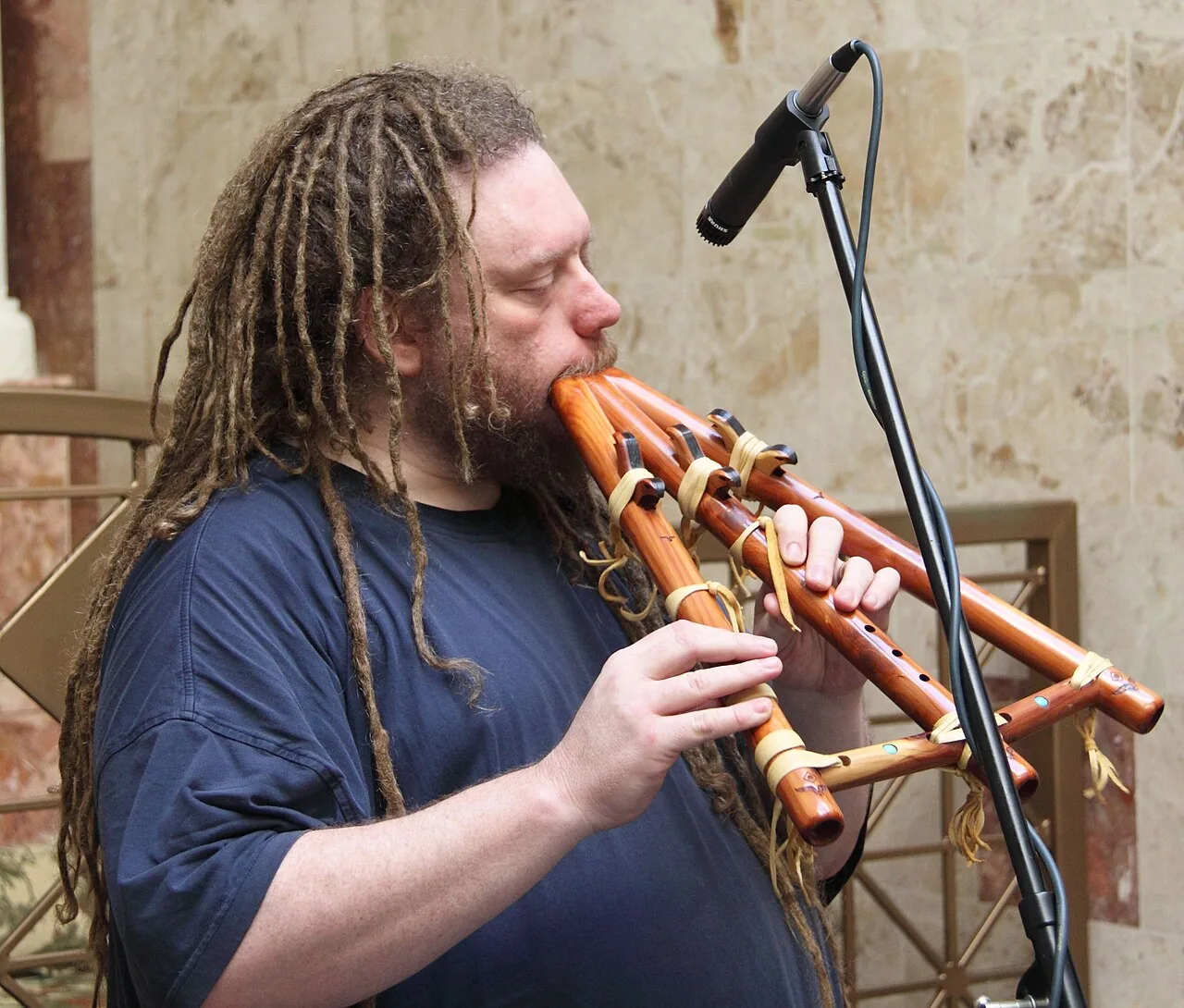 VPL Research cofounder Jaron Lanier performing with a wind instrument in 2009