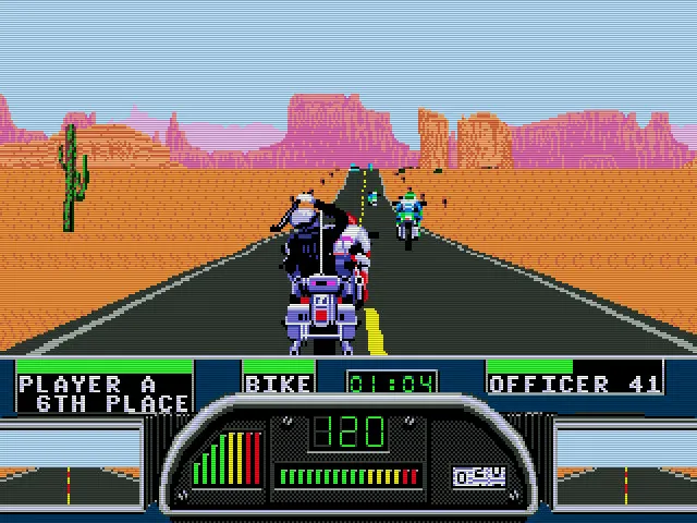 Road Rash II gameplay in a desert setting