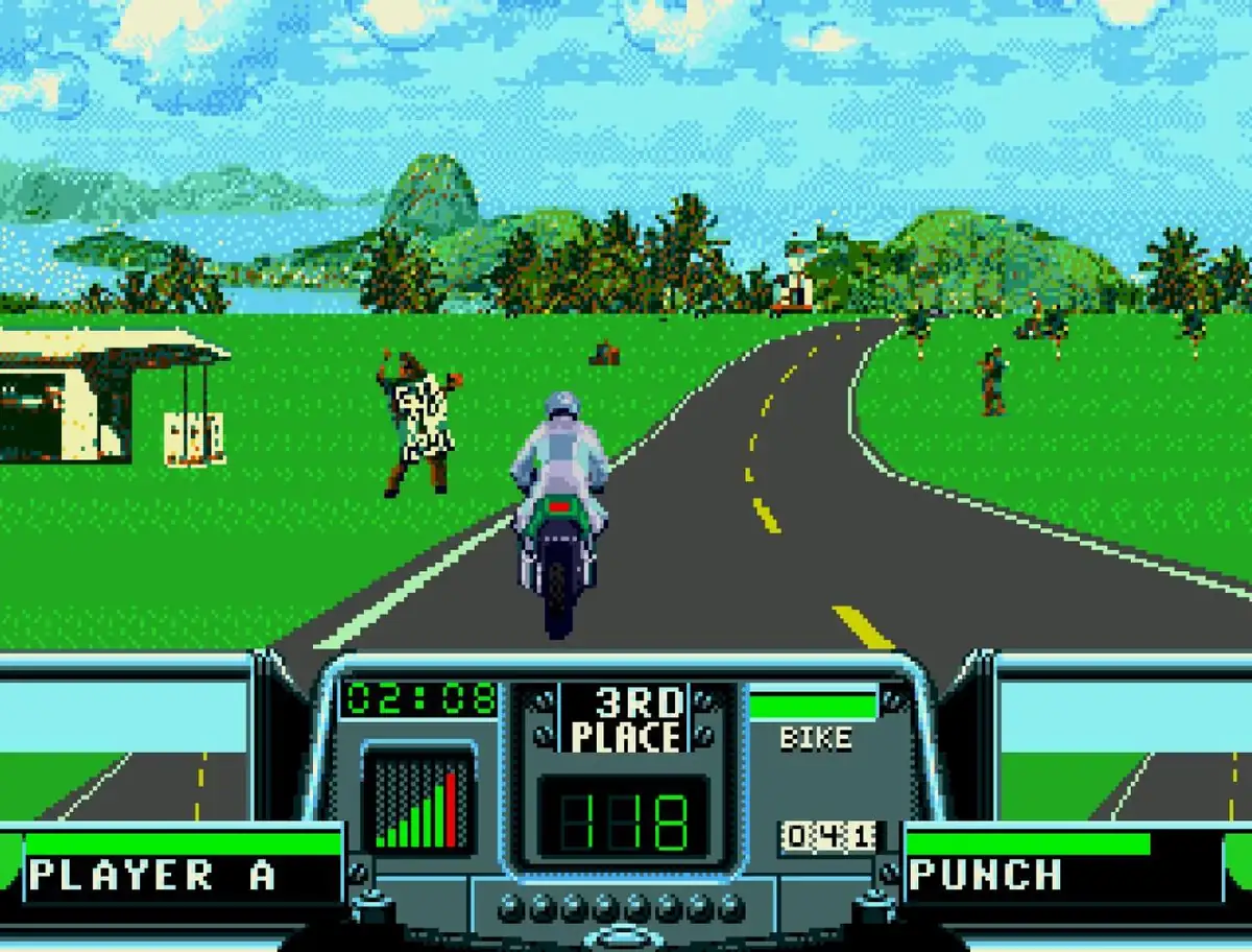 Road Rash II gameplay on the Hawaii course