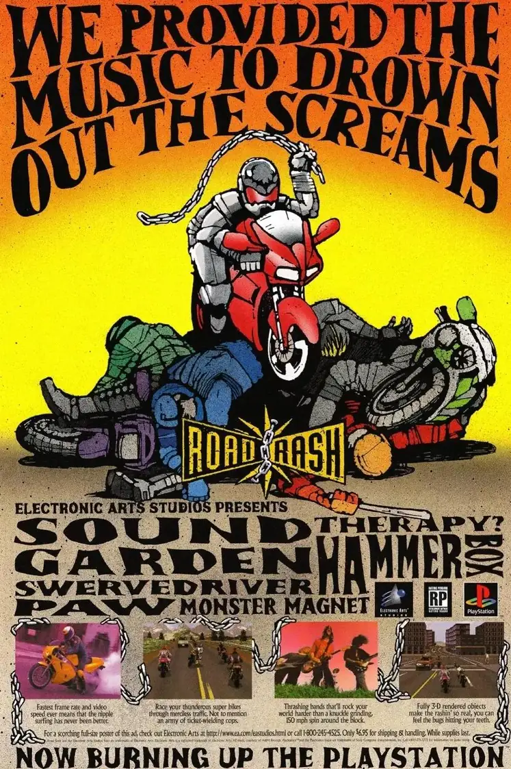 Road Rash print advertisement promoting the licensed alternative rock soundtrack