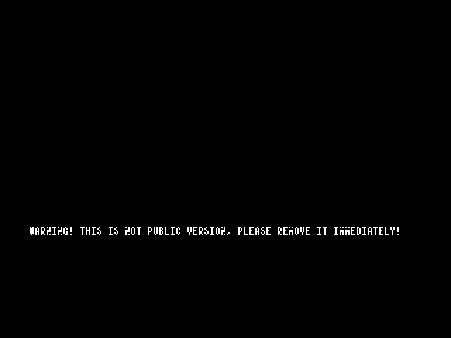 LandyNES prerelease warning on a black screen