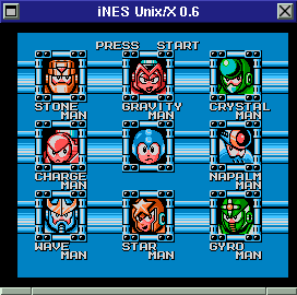 Mega Man 5 stage selection in iNES Unix X 0.6