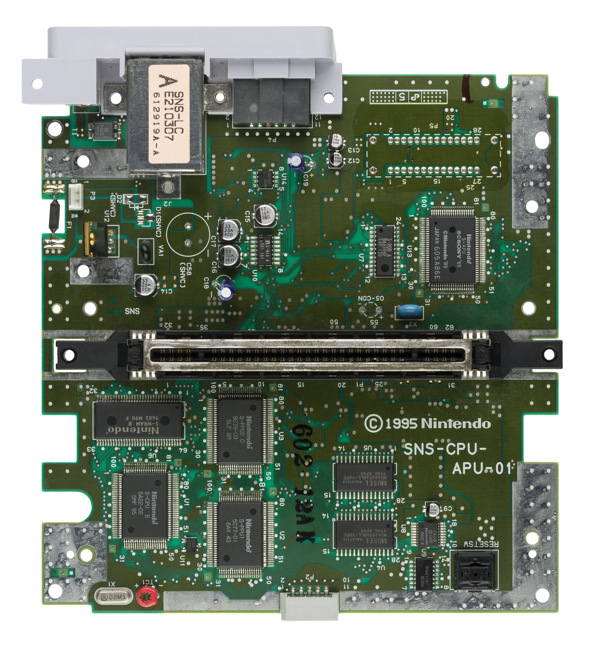 Super Nintendo motherboard with CPU PPU and audio components