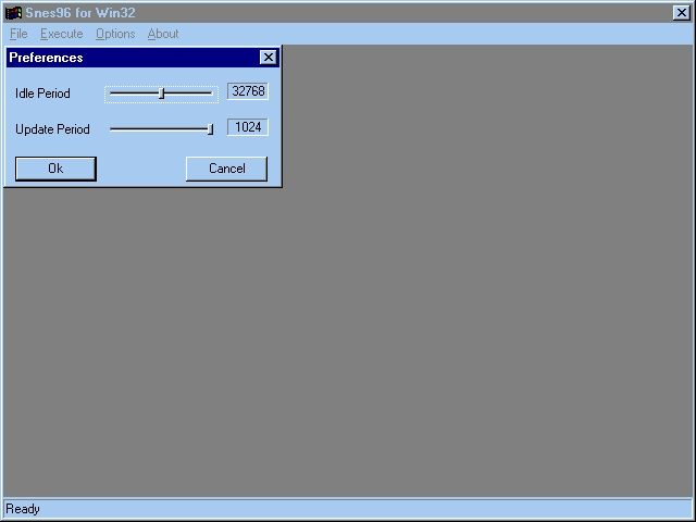 Snes96 preferences dialog with idle and update period controls