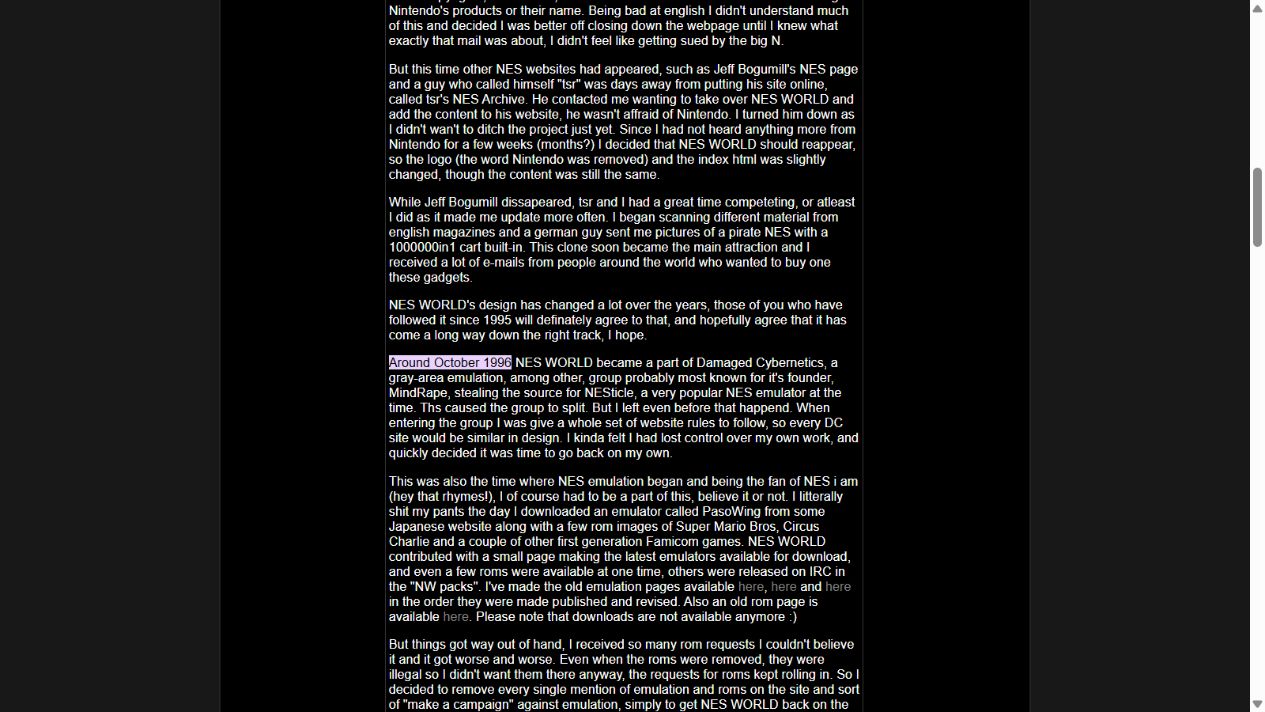 Martin Nielsen’s NES WORLD retrospective, with his account of leaving Damaged Cybernetics