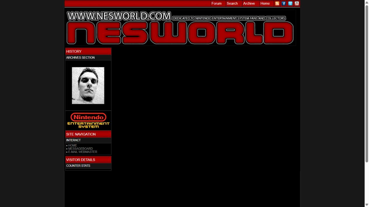 NES WORLD’s later About page and its distinctive black and red design