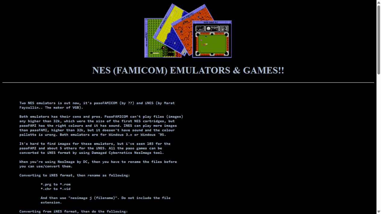 NES WORLD’s surviving early Nintendo emulation page